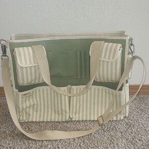 Creating Keepsakes Craft/ Scrapbook Bag Cream and Green Striped Bag
